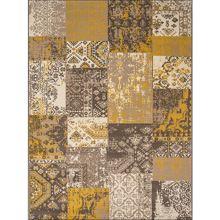 BowLift | Shabby Chic Tribal Pattern Rug Blue and Yellow Polyester Rug Machine Washable Non-Slip Rug for the Bedroom