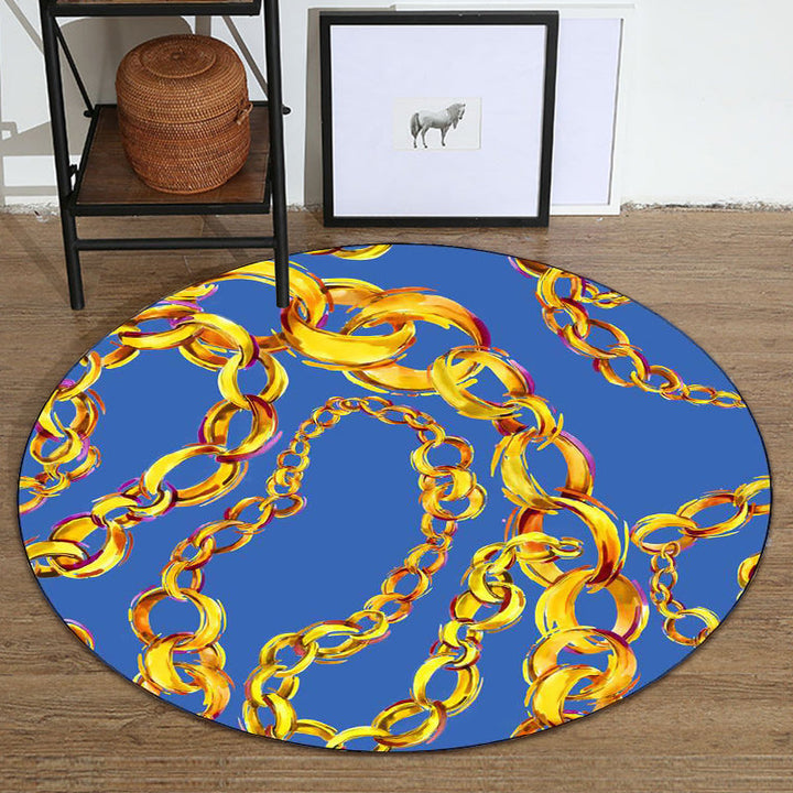 Blue Bedroom Rug Modern Chain Pattern Area Rug Polyester Machine Washable Stain Resistant Rug | Bowlift