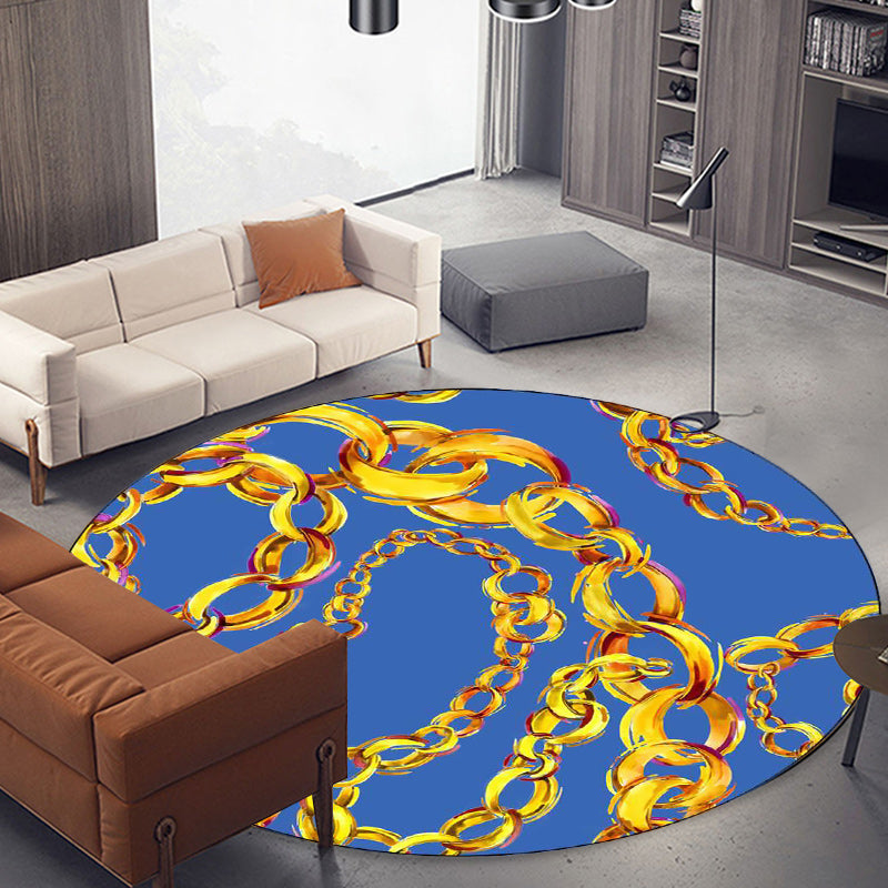 Blue Bedroom Rug Modern Chain Pattern Area Rug Polyester Machine Washable Stain Resistant Rug | Bowlift