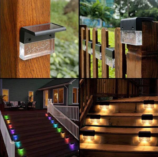 BowLift | Solar Deck Lights 4 Piece Set, Solar Step Lights Outdoor, Warm White/Color Changing Solar Fence Light for Terrace Garden Yard