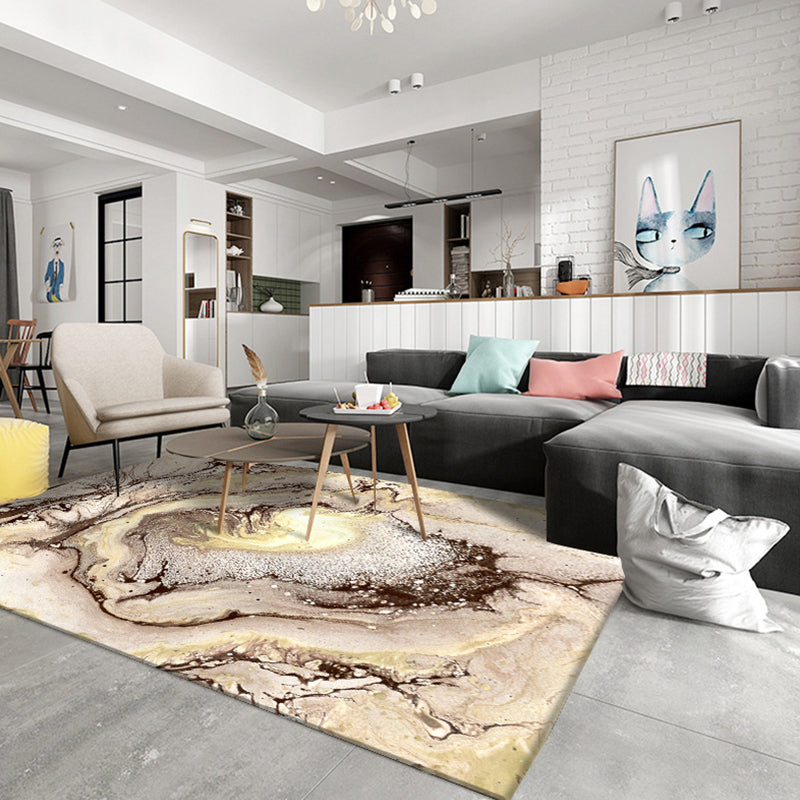 Brown bedroom rug Modern abstract stone-sand pattern area rug Polyester machine washable rug | Bowlift