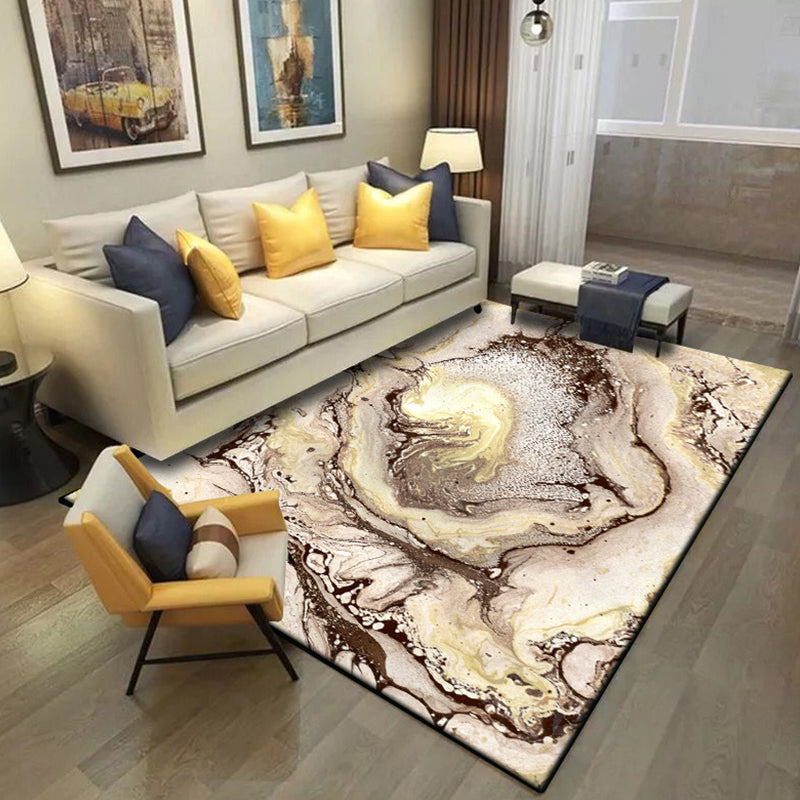 Brown bedroom rug Modern abstract stone-sand pattern area rug Polyester machine washable rug | Bowlift