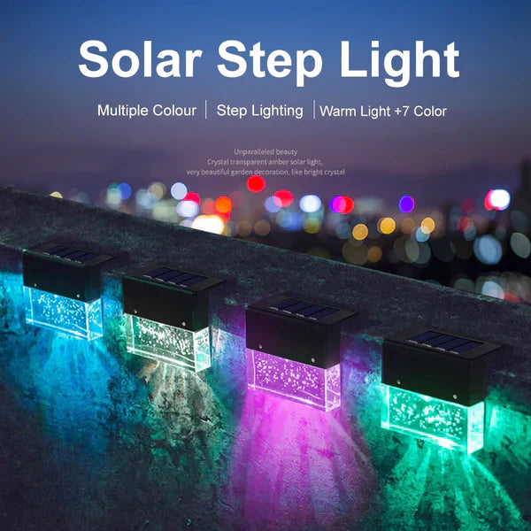 BowLift | Solar Deck Lights 4 Piece Set, Solar Step Lights Outdoor, Warm White/Color Changing Solar Fence Light for Terrace Garden Yard