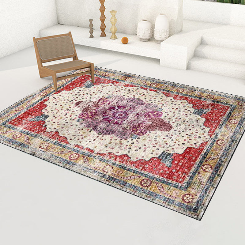 BowLift | Red Bedroom Carpet Moroccan Medallion Floral Dot Pattern Carpet Polyester Pet-Friendly Carpet