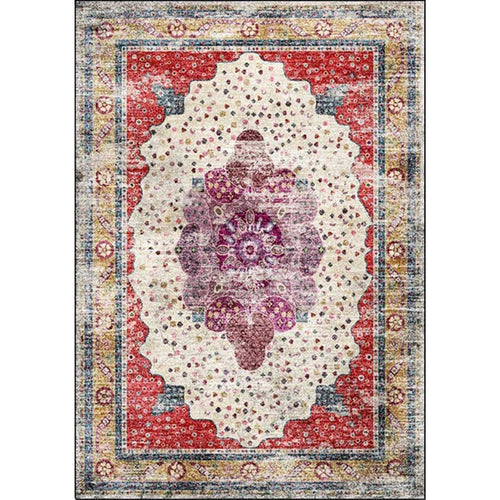 BowLift | Red Bedroom Carpet Moroccan Medallion Floral Dot Pattern Carpet Polyester Pet-Friendly Carpet