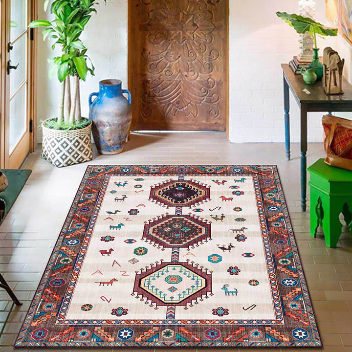 BowLift | Classic Tribal Pattern Rug Brown and Beige Southwestern Rug Polyester Machine Washable Non-Slip Back Rug for Bedroom