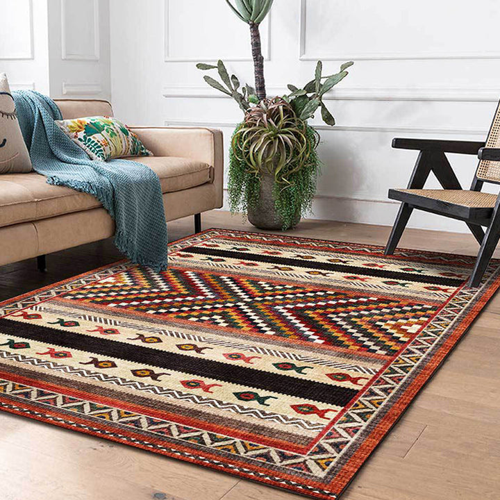 BowLift | Vintage Tribal Print Rug Red Americana Rug Polyester Machine Washable Non-Slip Back Rug for Bedroom