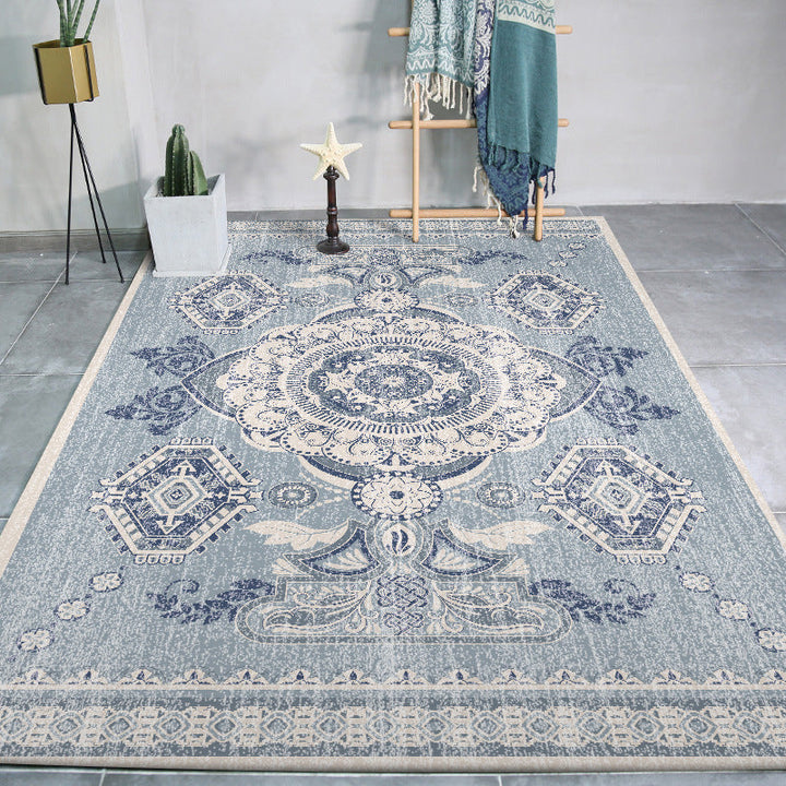 BowLift | Persian Moroccan carpet in blue medallion flower petal pattern carpet polyester non-slip carpet for home decoration