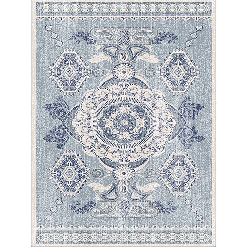 BowLift | Persian Moroccan carpet in blue medallion flower petal pattern carpet polyester non-slip carpet for home decoration