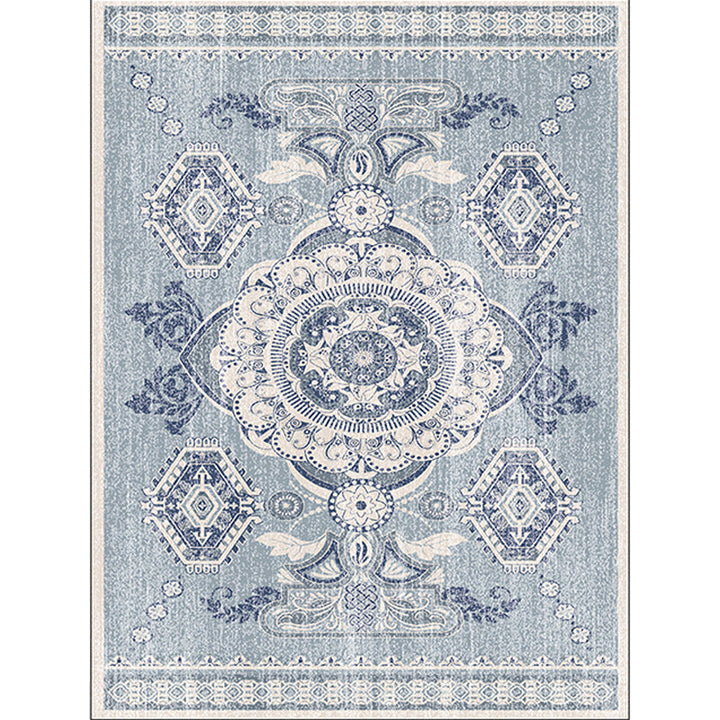 BowLift | Persian Moroccan carpet in blue medallion flower petal pattern carpet polyester non-slip carpet for home decoration