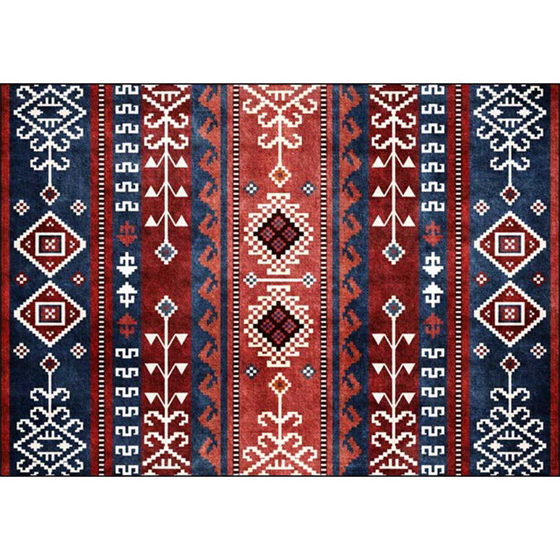BowLift | Marine and red southwest rug polyester tribal pattern rug washable non-slip backing rug for living room