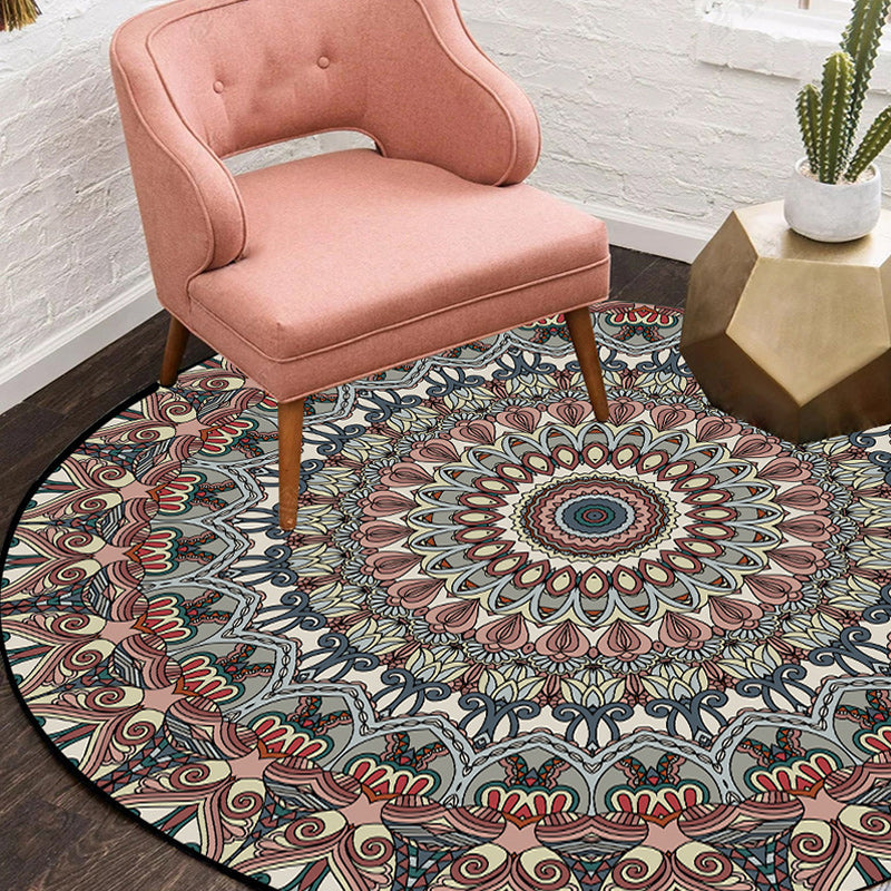 Brown Moroccan rug Polyester Floral printed rug Washable Non-slip backing rug for living room | Bowlift