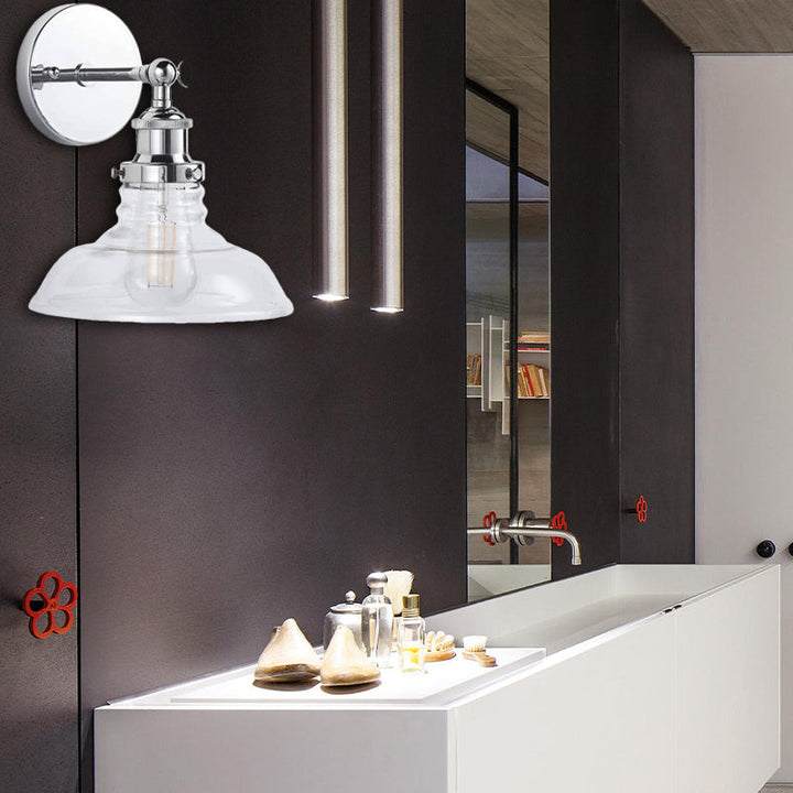 BowLift | Clear Glass Chrome/Nickel Wall Light Barn 1-Bulb Industrial Wall Lamp for the Kitchen
