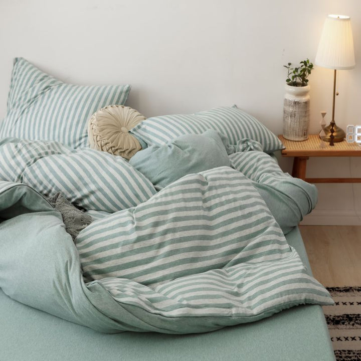 Cotton duvet cover, knit cotton, stripes/solid