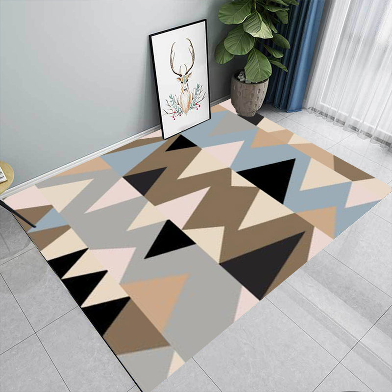 Brown Bedroom Rug Modern Color Block Irregular Shape Pattern Rug Polyester Washable Non-Slip Rug | Bowlift