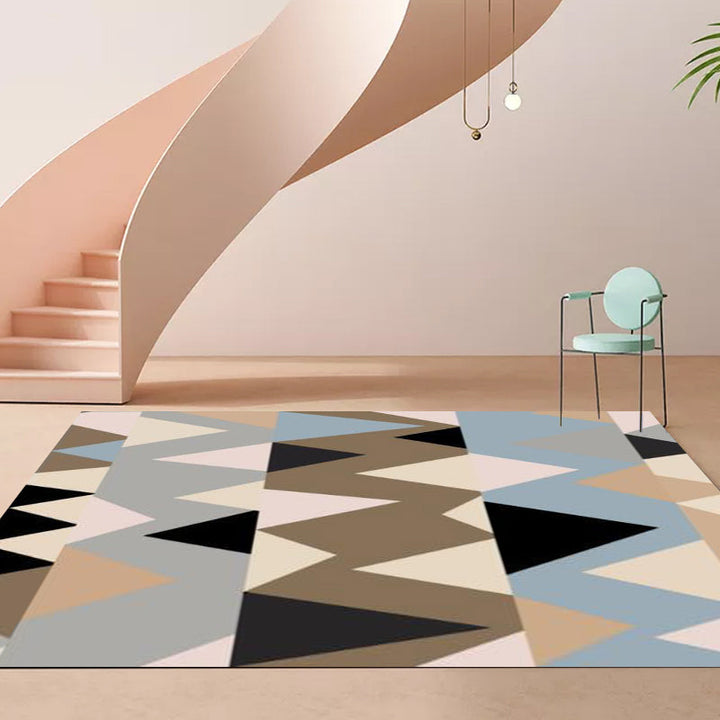 Brown Bedroom Rug Modern Color Block Irregular Shape Pattern Rug Polyester Washable Non-Slip Rug | Bowlift