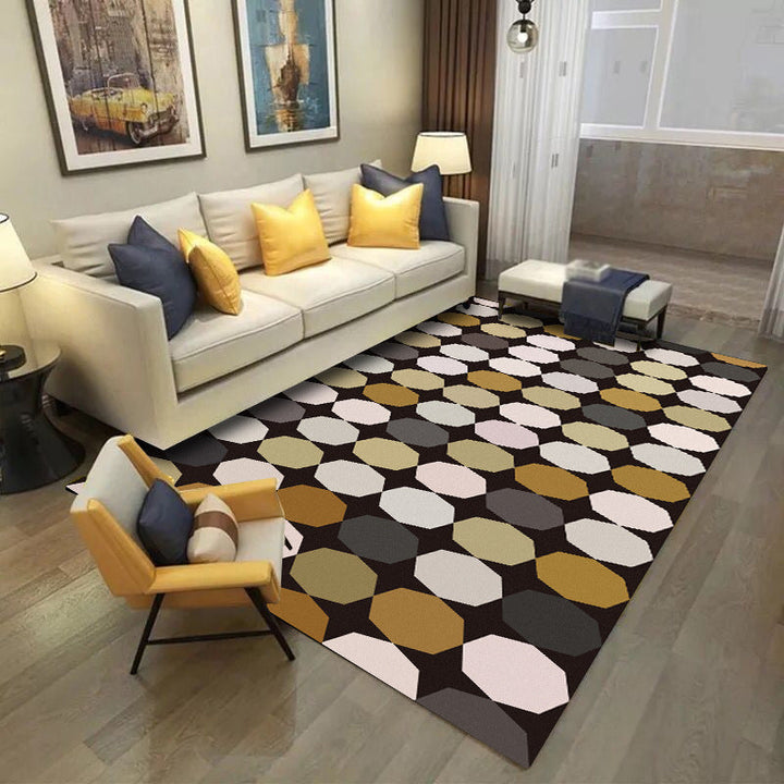 Black and Brown Bedroom Carpet Modern Geometric Polygon Pattern Carpet Polyester Machine Washable Carpet | Bowlift