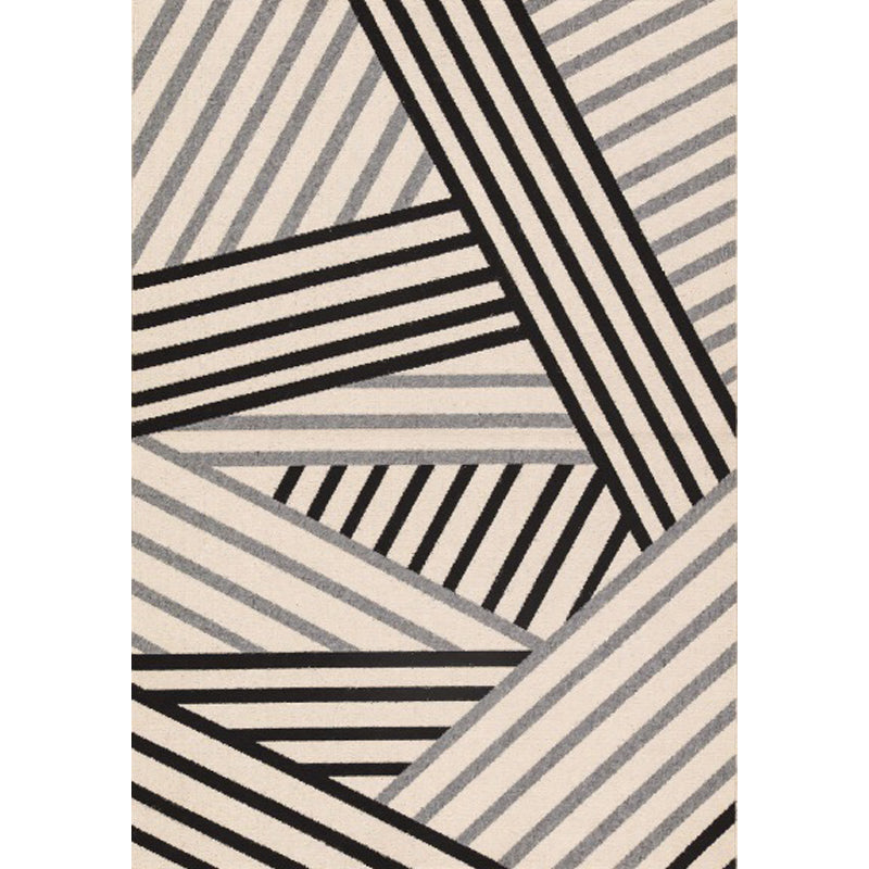 Ivory and Black Bedroom Rug Modern Geometric Stripe Pattern Area Rug Polyester Non-Slip Rug | Bowlift