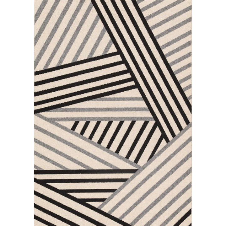 Ivory and Black Bedroom Rug Modern Geometric Stripe Pattern Area Rug Polyester Non-Slip Rug | Bowlift