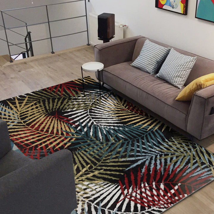 BowLift | Black Bedroom Carpet Vintage Botanical Leaf Pattern Area Rug Polyester Pet-Friendly Washable Rug