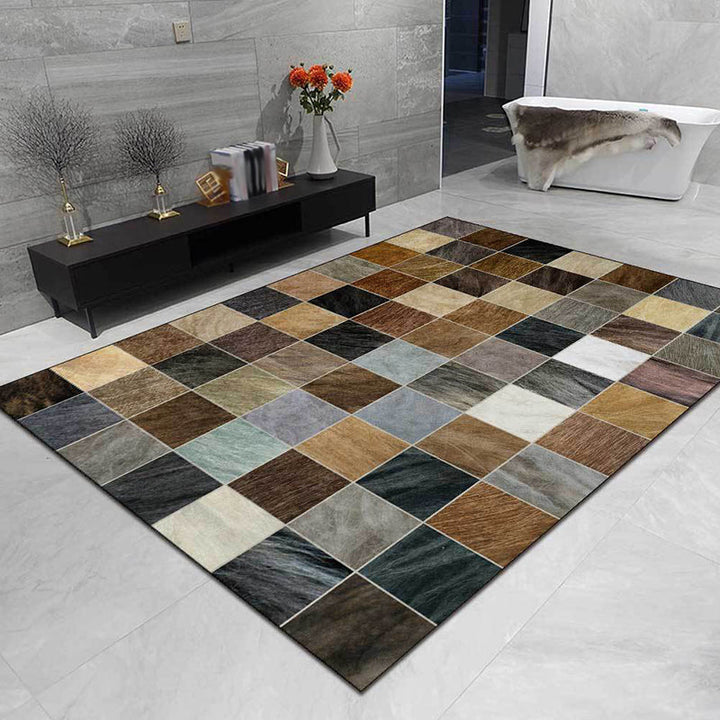 Brown Bedroom Rug Modern Checkered Pattern Area Rug Polyester Pet-Friendly Washable Rug | Bowlift