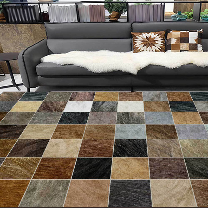 Brown Bedroom Rug Modern Checkered Pattern Area Rug Polyester Pet-Friendly Washable Rug | Bowlift