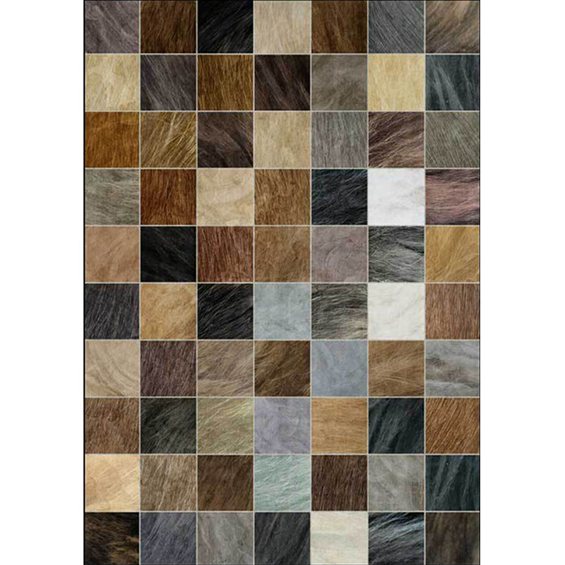 Brown Bedroom Rug Modern Checkered Pattern Area Rug Polyester Pet-Friendly Washable Rug | Bowlift