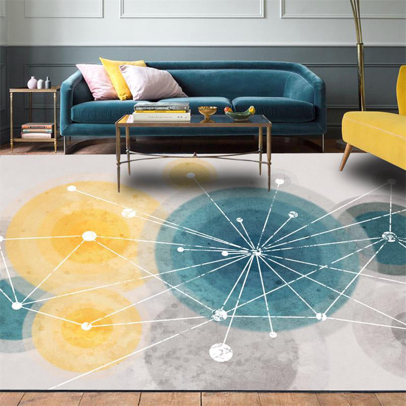 Gray Multicolor Modern Carpet Polyester Concentric Circles Pattern Carpet Washable Non-Slip Back Carpet for Living Room | Bowlift