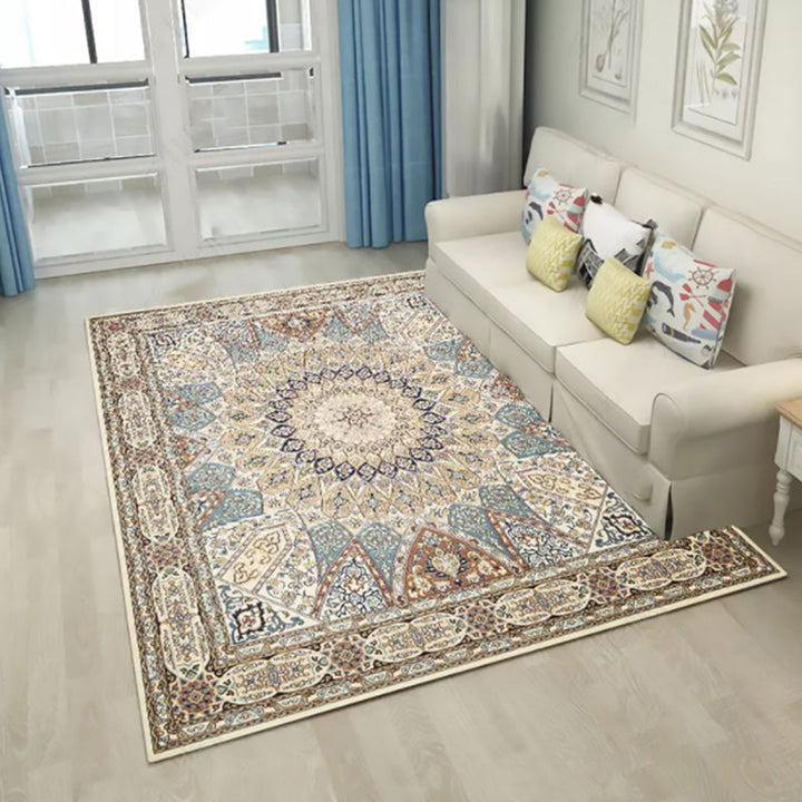 BowLift | Brown Bedroom Rug Moroccan Medallion Pattern Area Rug Polyester Non-Slip Machine Washable Rug