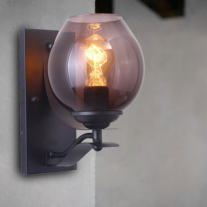 BowLift | A light wall lamp with ball shade gray glass industrial café lighting fixture in black
