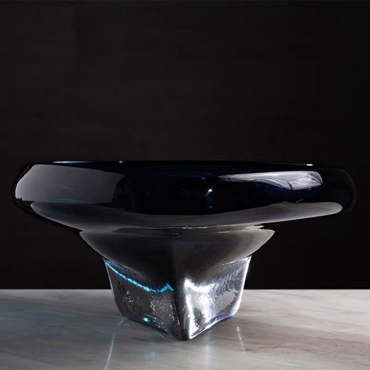 Handblown Thick-Glass Pedestal Centerpiece Bowl Bowlift