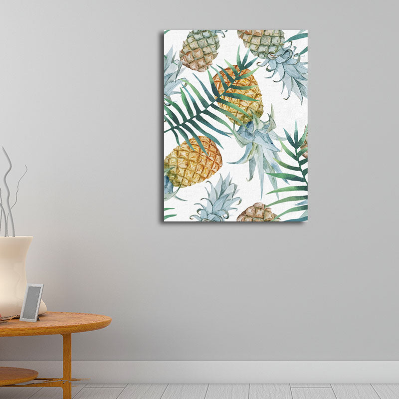 BowLift | Yellow Pineapple Print Wall Decor Textured Tropical Dining Room Canvas Wall Art