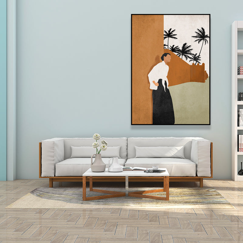 BowLift | Canvas Textured Wall Art Decor Tropical Man Again the Wall and Coconut Tree Painting