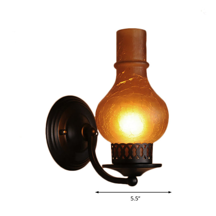 BowLift | 1 Bulb Vase Shade Wall Mounted Light Fixture Rustic White/Amber Spritz Glass Lighting for Hallway