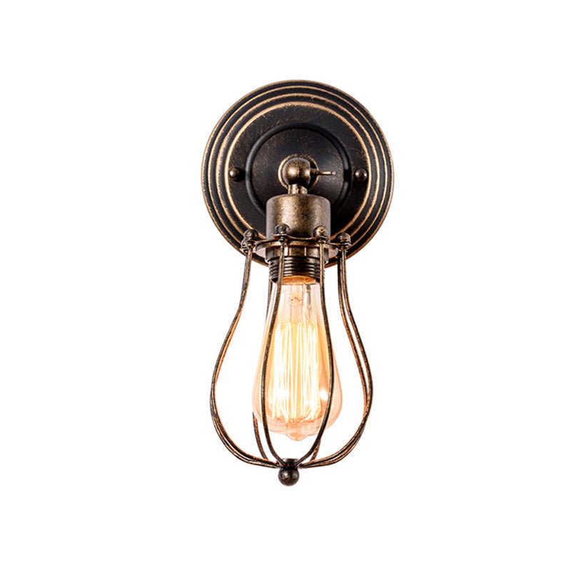 BowLift | 1 Head Iron Wall Lamp Farmhouse Style Dark Rust Wire Protection Café Mini Wall Light