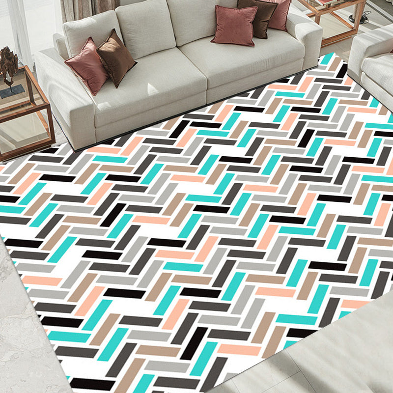 Pink and Green Bedroom Rug Modern Rectangular Pattern Area Rug Polyester Anti-Slip Back Rug | Bowlift