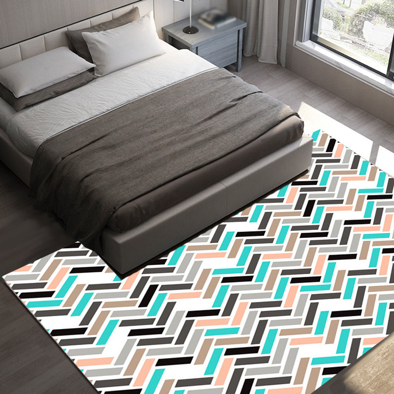 Pink and Green Bedroom Rug Modern Rectangular Pattern Area Rug Polyester Anti-Slip Back Rug | Bowlift