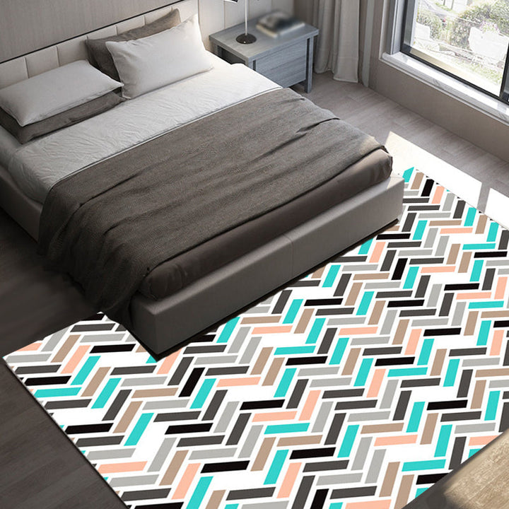 Pink and Green Bedroom Rug Modern Rectangular Pattern Area Rug Polyester Anti-Slip Back Rug | Bowlift