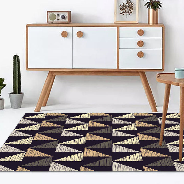 Black Bedroom Rug Modern Geometric Triangle Pattern Area Rug Polyester Stain Resistant Rug | Bowlift