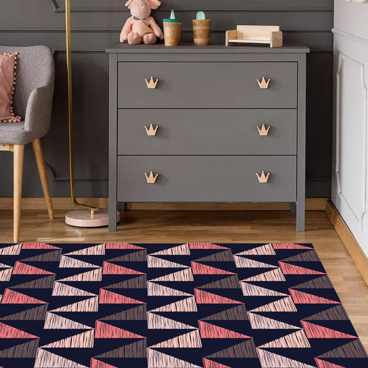 Black Bedroom Rug Modern Geometric Triangle Pattern Area Rug Polyester Stain Resistant Rug | Bowlift