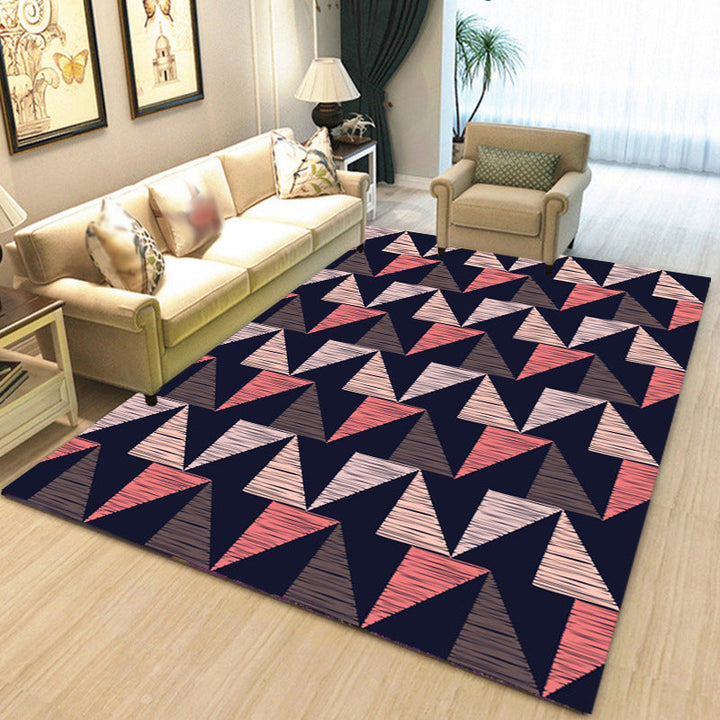 Black Bedroom Rug Modern Geometric Triangle Pattern Area Rug Polyester Stain Resistant Rug | Bowlift