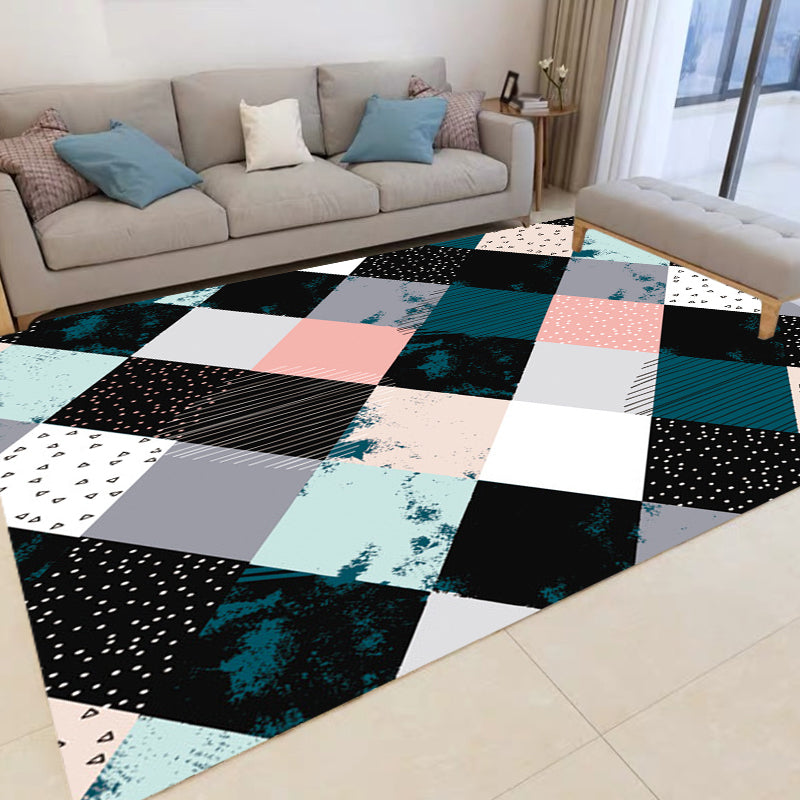 Multicolored Bedroom Rug Modern Geometric Square Pattern Area Rug Polyester Washable Pet-Friendly Rug | Bowlift