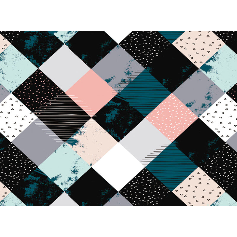 Multicolored Bedroom Rug Modern Geometric Square Pattern Area Rug Polyester Washable Pet-Friendly Rug | Bowlift