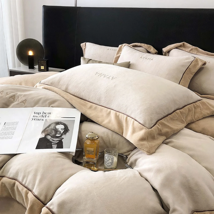 Milk fiber fleece bedding set, embroidered
