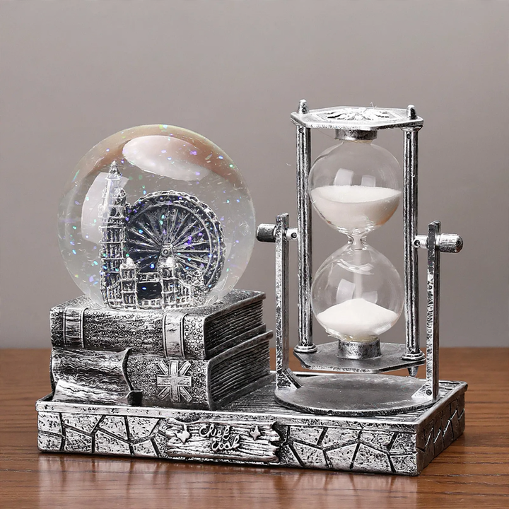 Retro Eiffel Tower Hourglass with Music Box and Glass Ball