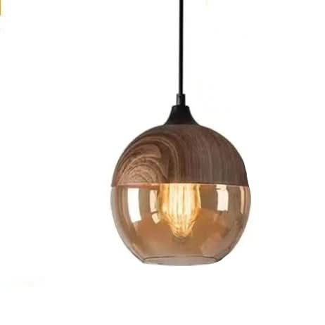 BowLift | Hand-Blown Glass & Wood Pendant Light Adjustable