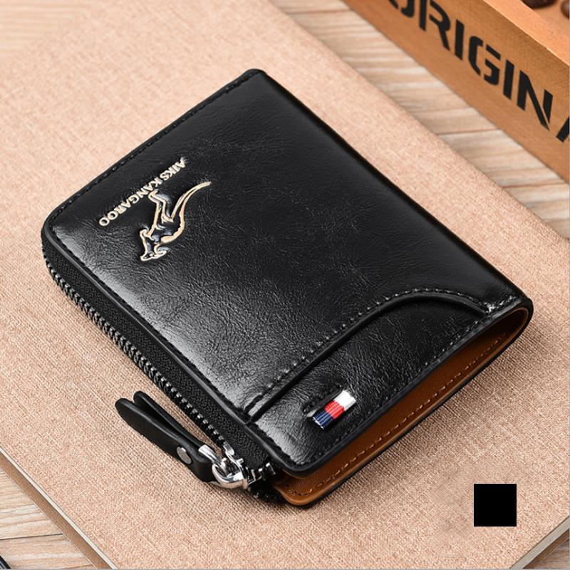 Men's RFID-Blocking Leather Wallet with Zipper Closure