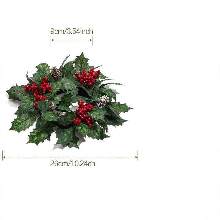Christmas candle wreath with berries and cones