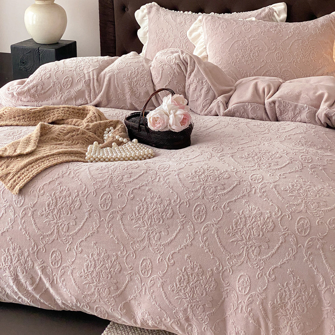 Milk fiber bedding set with floral pattern, 4-piece