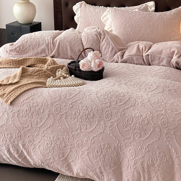 Milk fiber bedding set with floral pattern, 4-piece